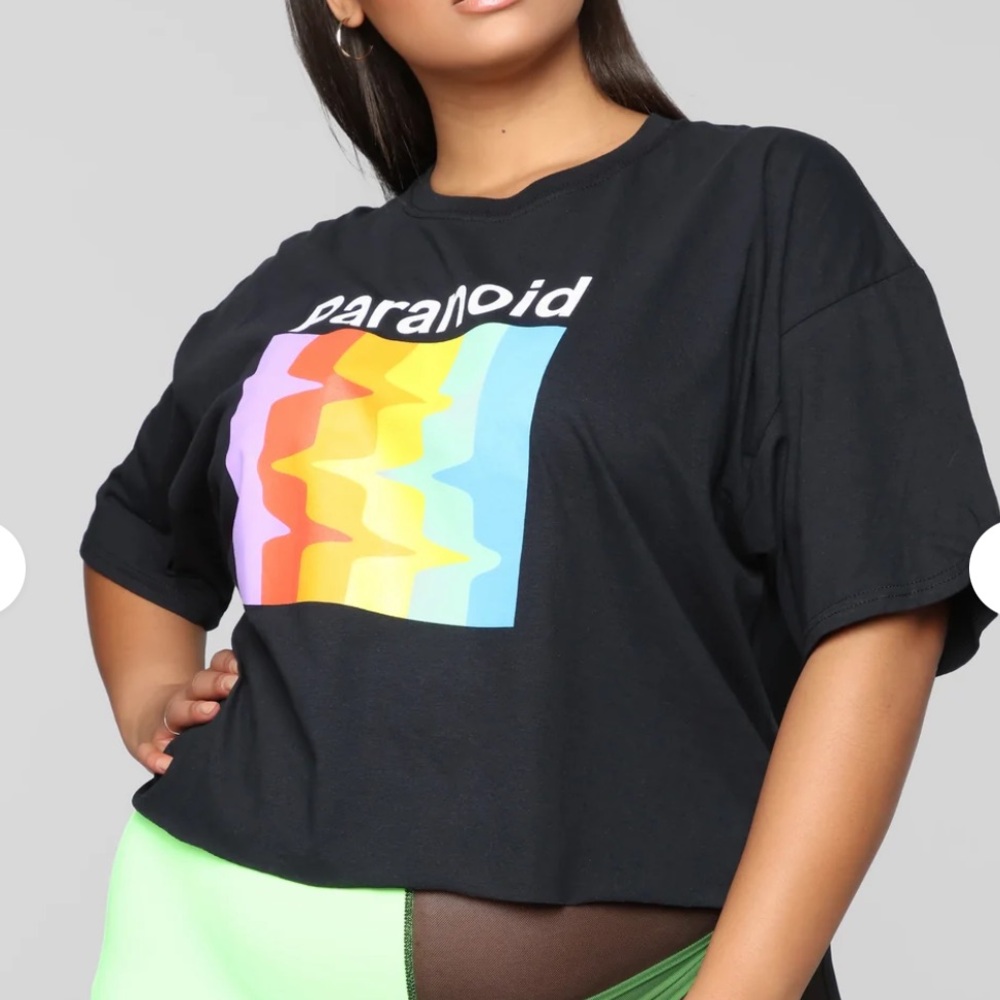 Fashion Nova Cropped ‘Paranoid’ Polaroid Style Graphic Top